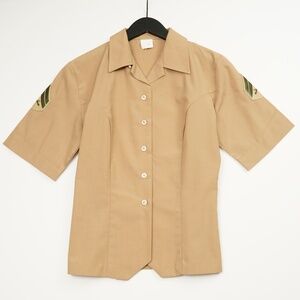 US Navy Khaki Blouse Women's 14 L Short Sleeve Service Dress Poly/Wool Shirt